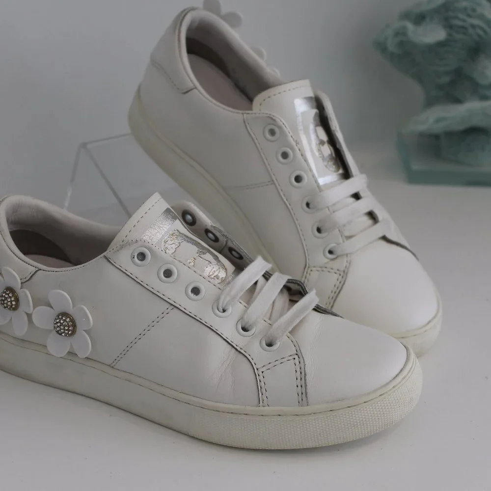 Marc Jacobs Women's Slip On White Leather Embellished Daisy Sneakers Sz 37 7